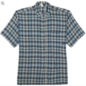 Patagonia Men's A/C Blue and White Plaid Short-Sleeve Button-Down Shirt Size XL